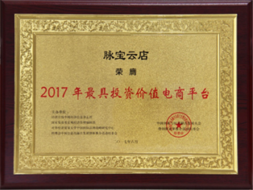 脉宝云店荣膺“2017最具投资价值电商平台”奖